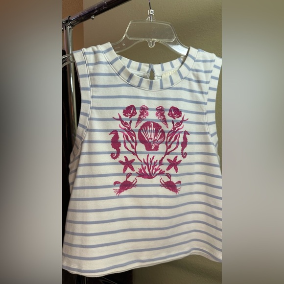 Anthropologie Tops - Anthropologie Maeve Striped Graphic Cropped Tank